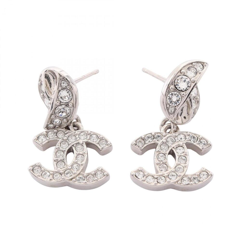 CHANEL Silver Logo Earrings